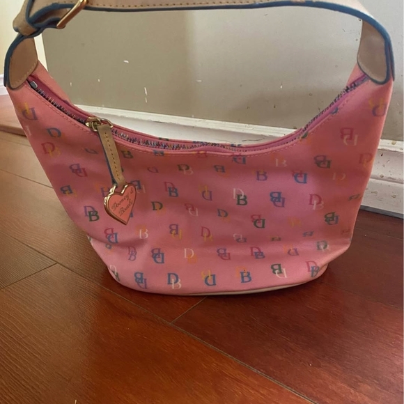 VINTAGE Dooney & Bourke Pink Hobo Bag with Multicolor Accents - Picture 3 of 6